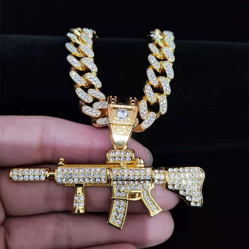 Fully Iced Submachine Gun Pendant Rapper Necklace - Image 19