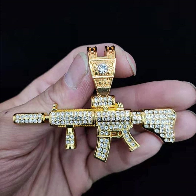 Fully Iced Submachine Gun Pendant Rapper Necklace - Image 20