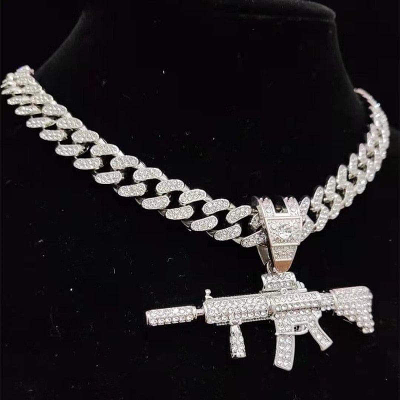 Fully Iced Submachine Gun Pendant Rapper Necklace - Image 4