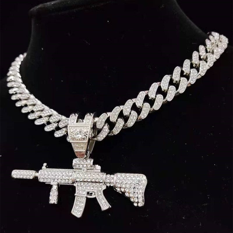 Fully Iced Submachine Gun Pendant Rapper Necklace - Image 5