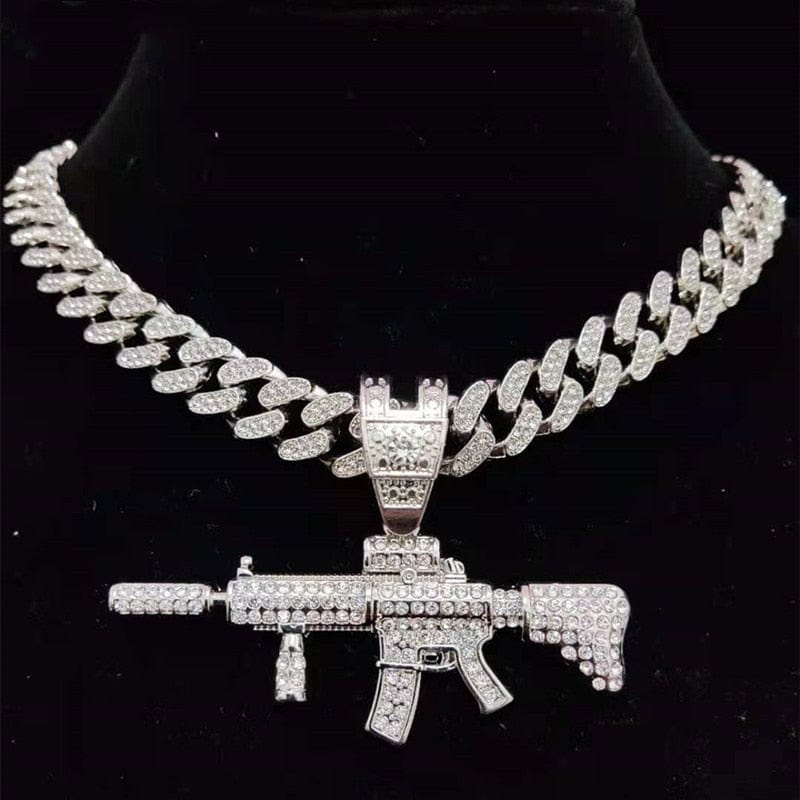 Fully Iced Submachine Gun Pendant Rapper Necklace - Image 6
