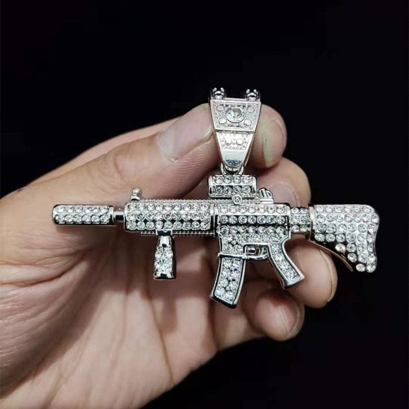 Fully Iced Submachine Gun Pendant Rapper Necklace - Image 7