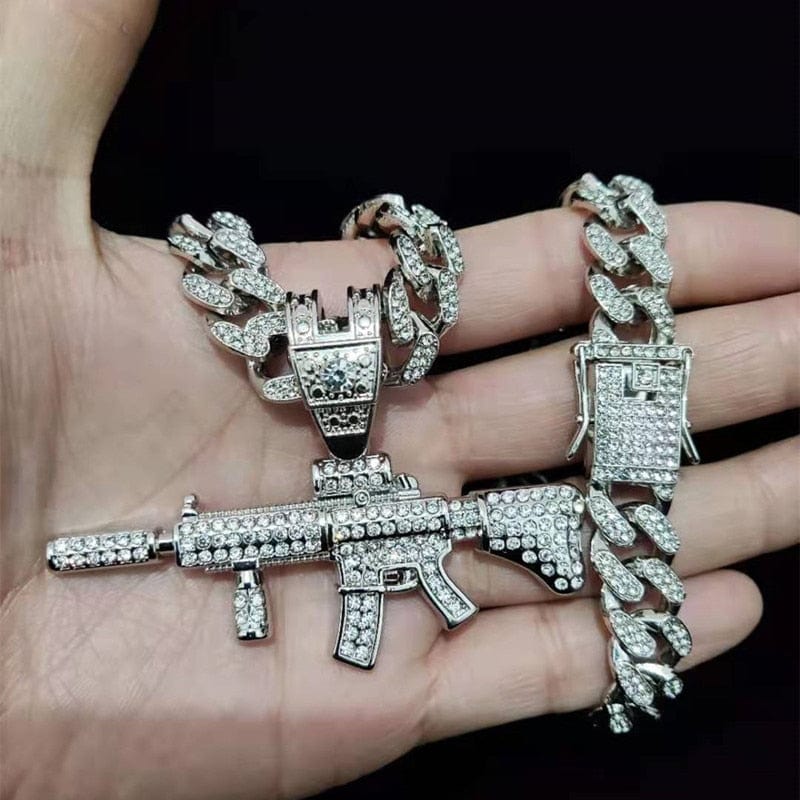 Fully Iced Submachine Gun Pendant Rapper Necklace - Image 8