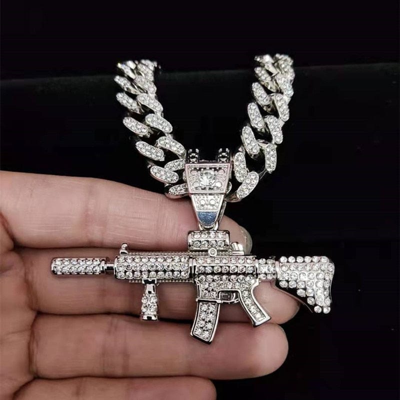 Fully Iced Submachine Gun Pendant Rapper Necklace - Image 9