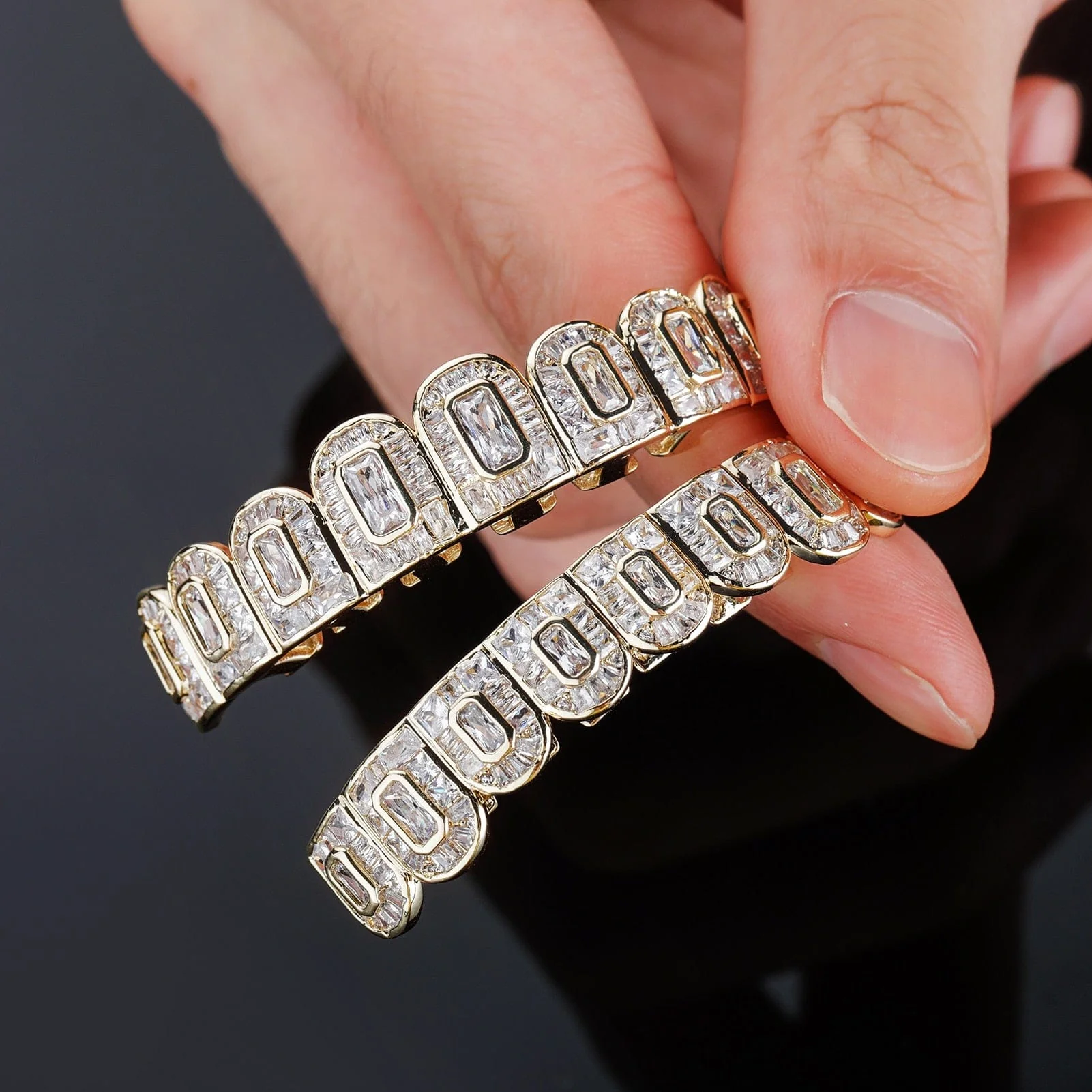 Fully Rectangle Cut Baguette Iced Out Grillz - Image 3