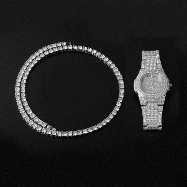 Gold/Silver 5mm Micro Pave Tennis Chain + Tennis Bracelet + FREE Watch Bundle - Image 10