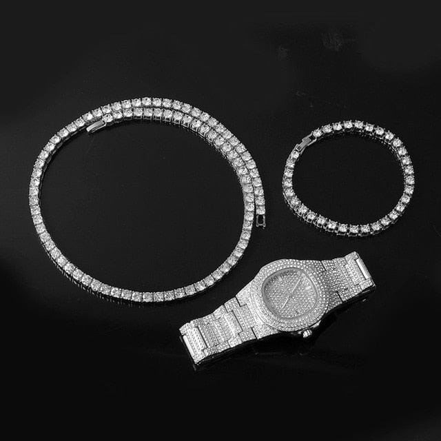 Gold/Silver 5mm Micro Pave Tennis Chain + Tennis Bracelet + FREE Watch Bundle - Image 6