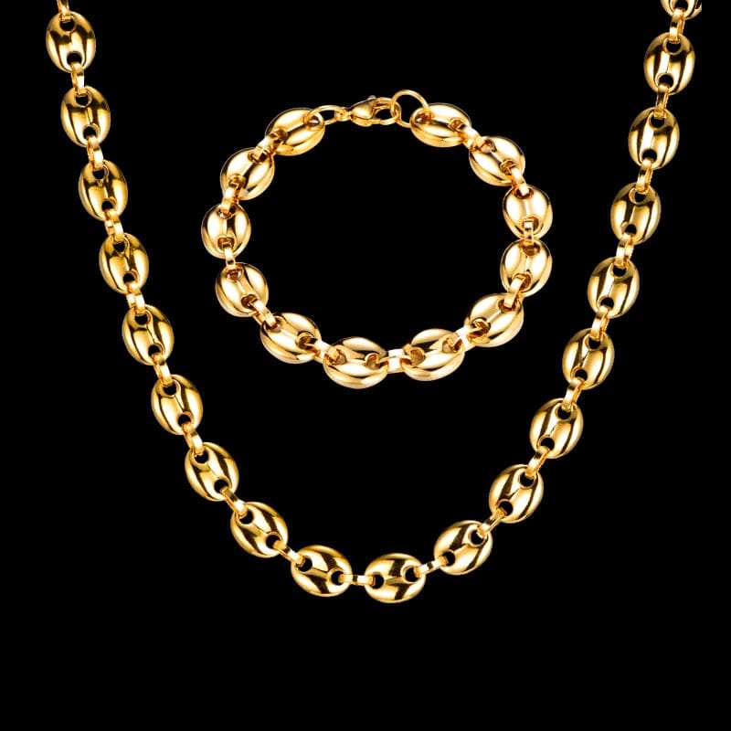 Gold/Silver Coffee Bean link chain + FREE Bracelet Bundle - Image 4