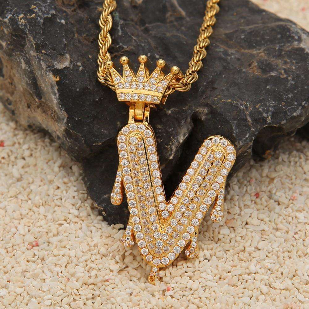 VVS Jewelry Pavé Crowned Bubble Initial Necklace - Image 3
