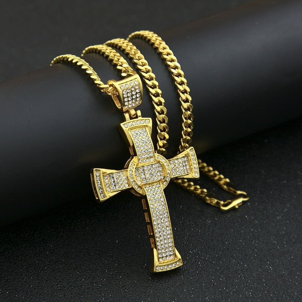 Gold/Silver Crucifix Necklace + Bracelet + OG Bust Down Watch Set - Image 13