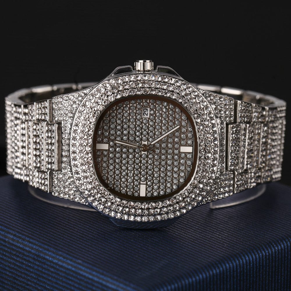 Gold/Silver Crucifix Necklace + Bracelet + OG Bust Down Watch Set - Image 3