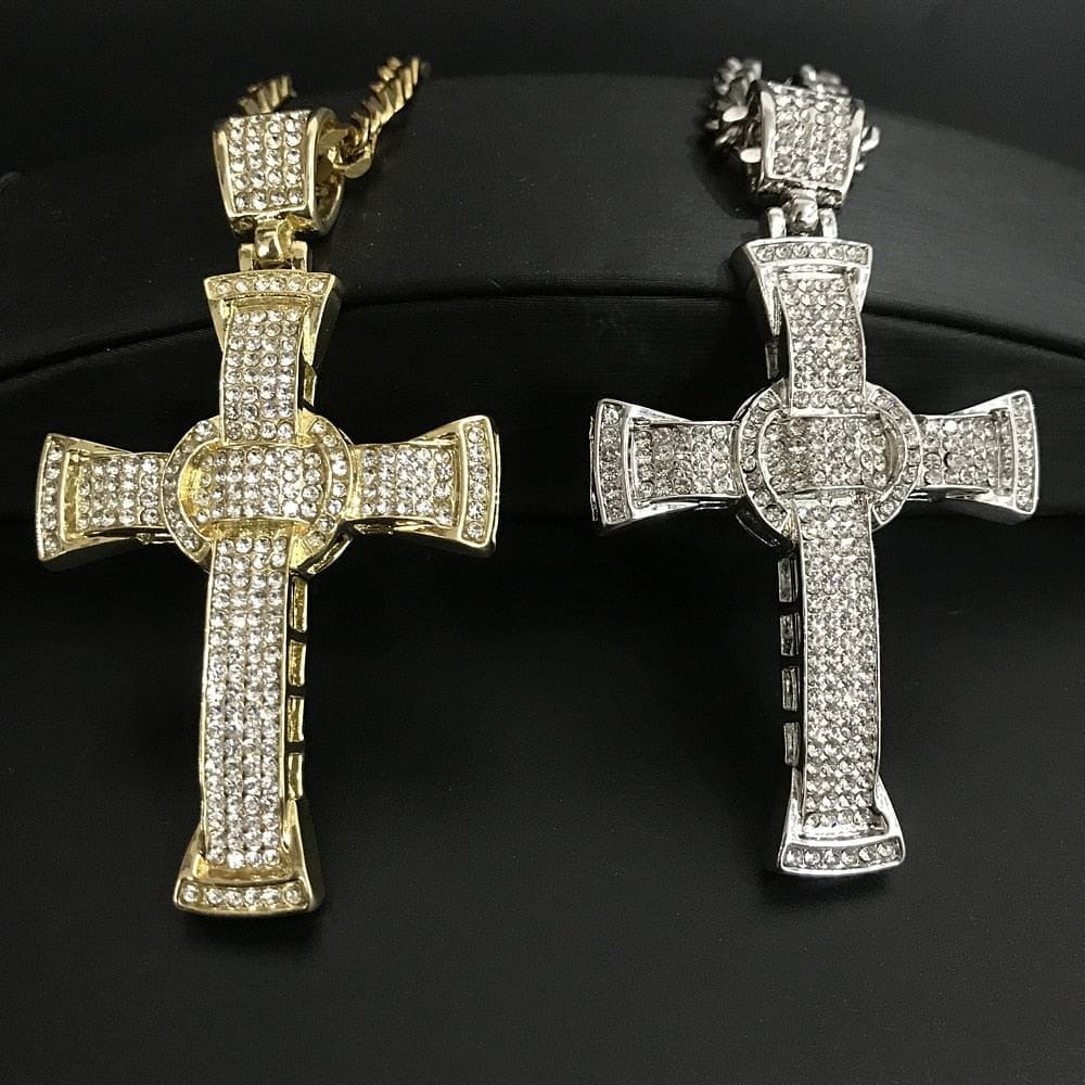 Gold/Silver Crucifix Necklace + Bracelet + OG Bust Down Watch Set - Image 9