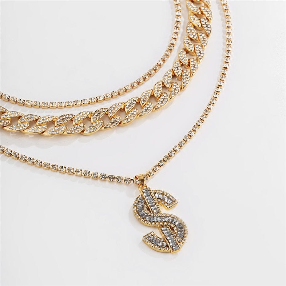 Gold/Silver Cuban Tennis Dollar Sign Choker Bundle - Image 2