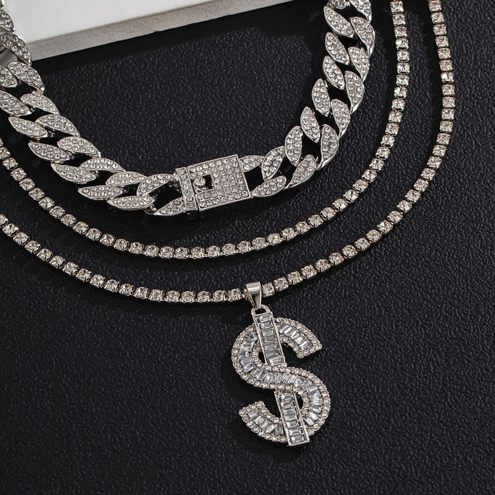 Gold/Silver Cuban Tennis Dollar Sign Choker Bundle - Image 3