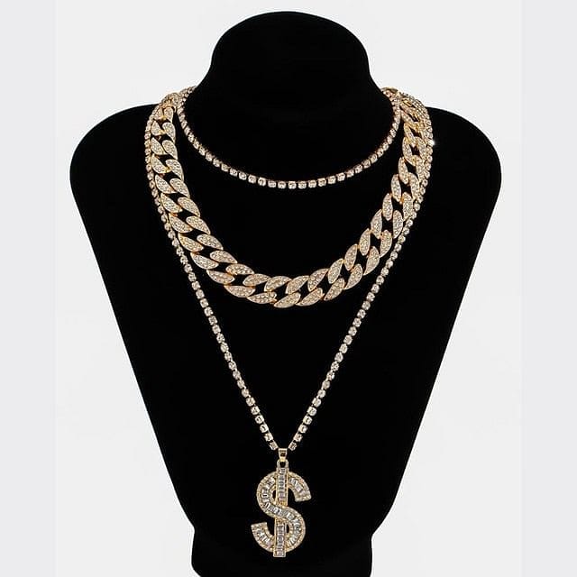 Gold/Silver Cuban Tennis Dollar Sign Choker Bundle - Image 4