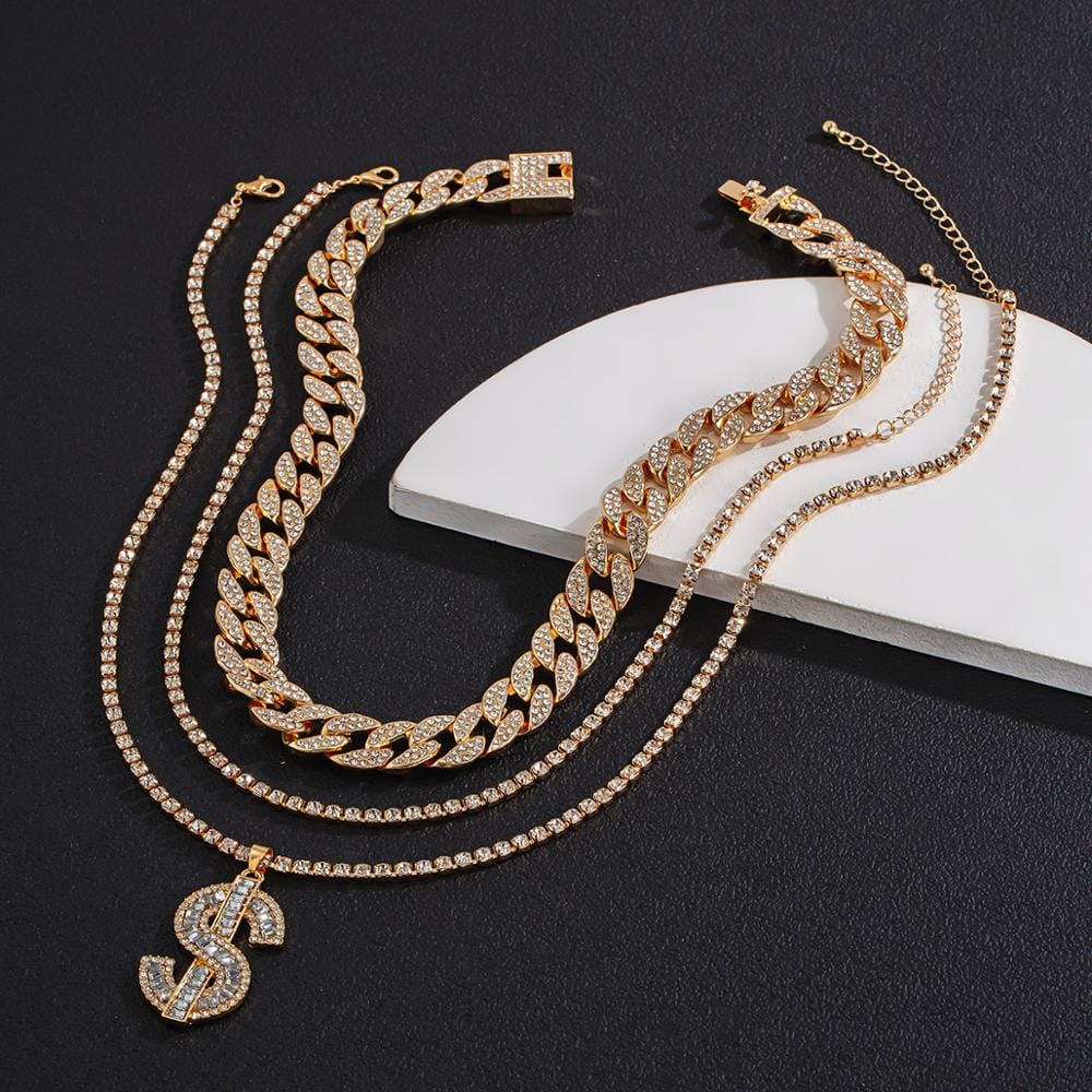 Gold/Silver Cuban Tennis Dollar Sign Choker Bundle - Image 5