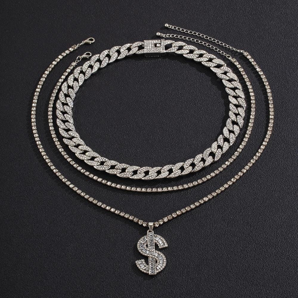 Gold/Silver Cuban Tennis Dollar Sign Choker Bundle - Image 6