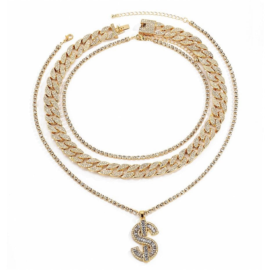 Gold/Silver Cuban Tennis Dollar Sign Choker Bundle - Image 7
