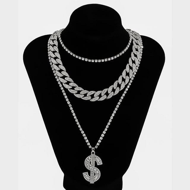 Gold/Silver Cuban Tennis Dollar Sign Choker Bundle - Image 9