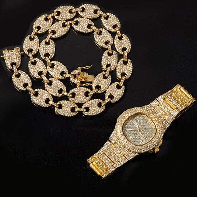 Gold/Silver Pig nose chain + Bracelet + FREE watch Set - Image 14