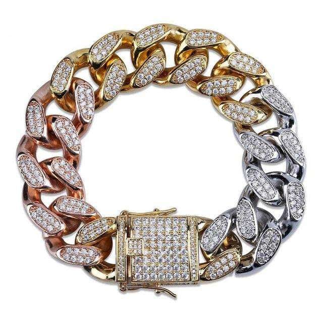 Gold/Silver/Rose Gold 3 Tone Bling Cuban Chain Bracelet - Image 4