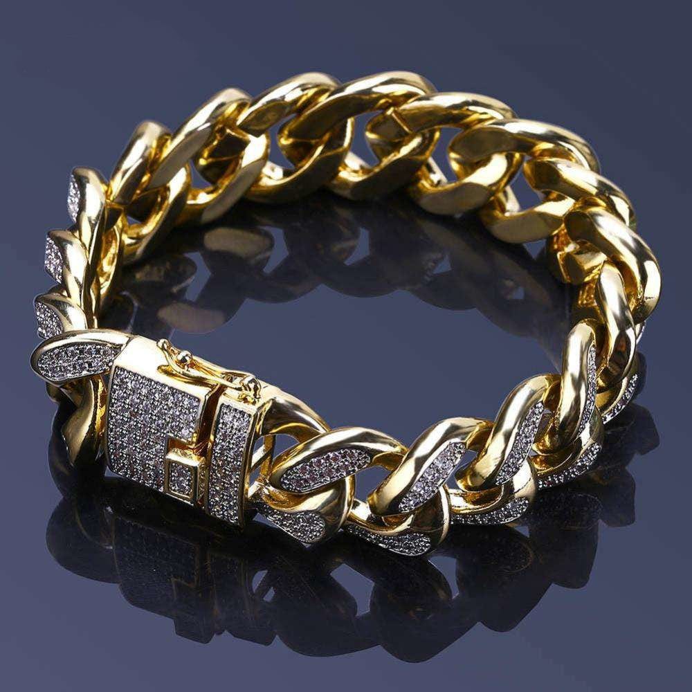 Gold/Silver/Rose Gold 3 Tone Bling Cuban Chain Bracelet - Image 5