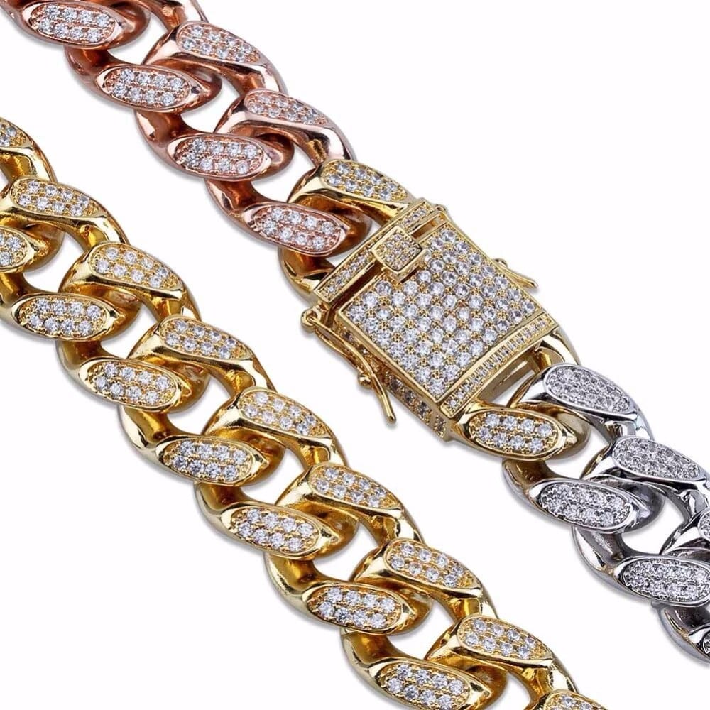 Gold/Silver/Rose Gold 3 Tone Bling Cuban Chain Bracelet - Image 6
