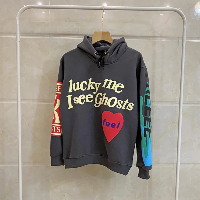 Graffiti Letter Foam Baggy Lucky Me I see Ghosts Graphic Hoodies - Image 5