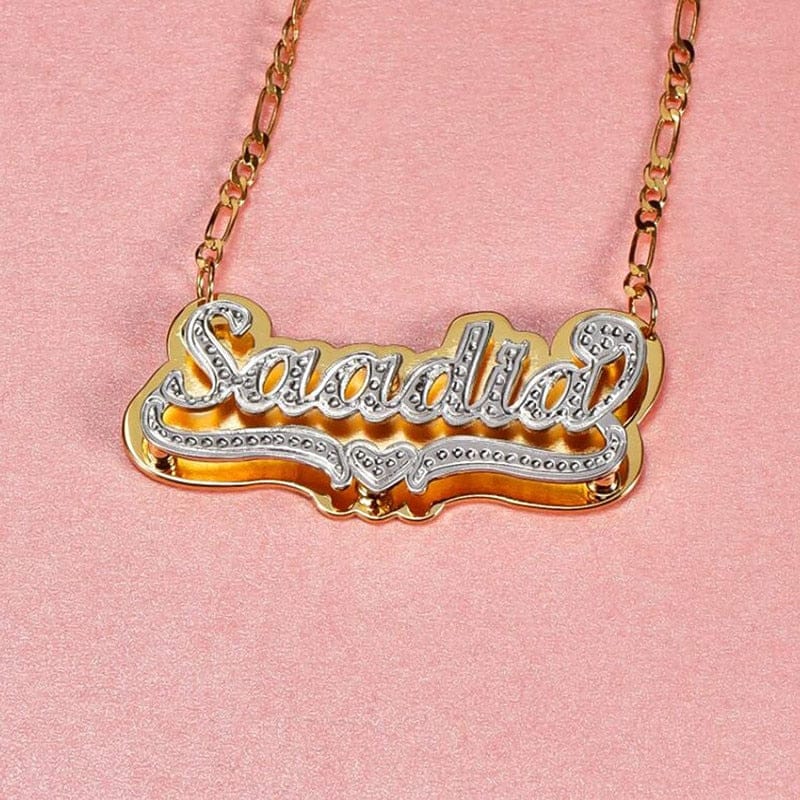 VVS Jewelry Heart Custom Two Tone Figaro Name Necklace - Image 2