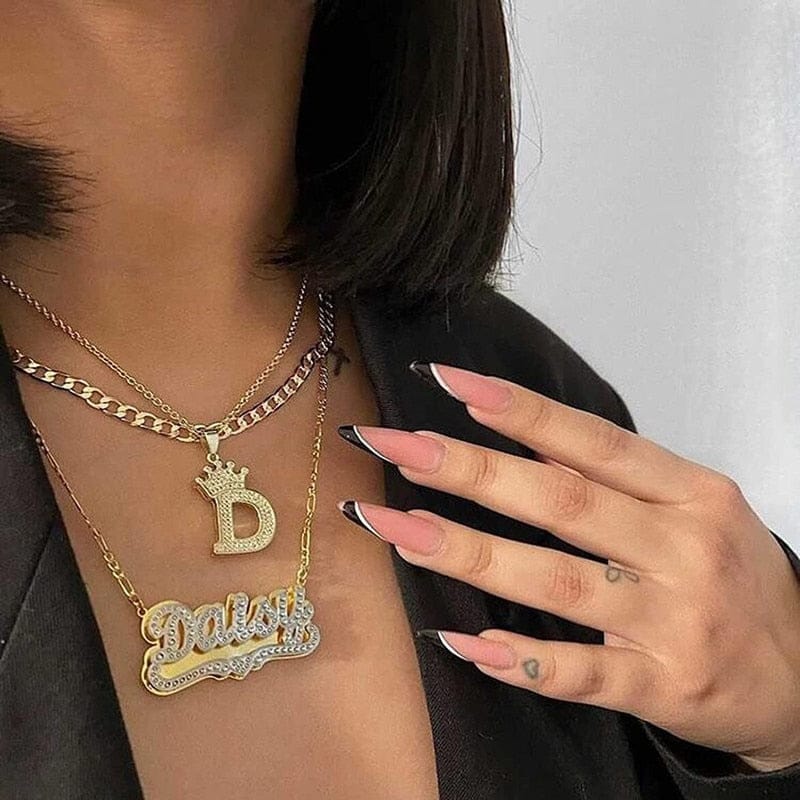 VVS Jewelry Heart Custom Two Tone Figaro Name Necklace - Image 5