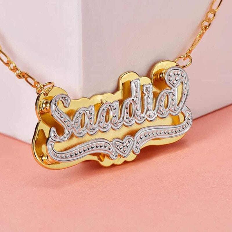 VVS Jewelry Heart Custom Two Tone Figaro Name Necklace - Image 7