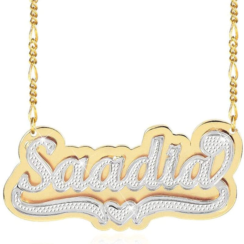 VVS Jewelry Heart Custom Two Tone Figaro Name Necklace - Image 8