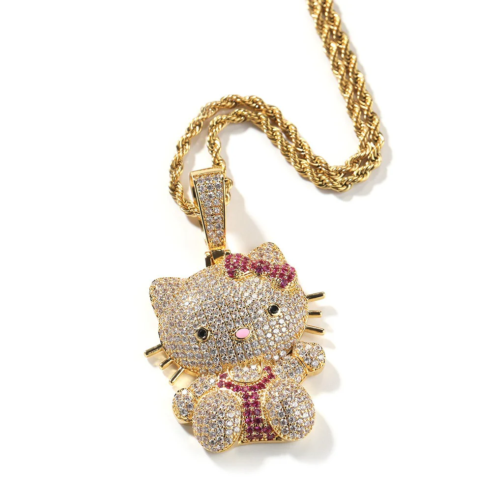 Hello Kitty Iced Out Pendant Necklace Rapper Chain - Image 4