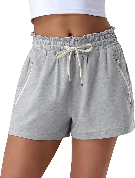 High Waist Athletic Sweat Shorts with 2 Zipper Pockets | Women's Workout & Running Shorts - Image 3