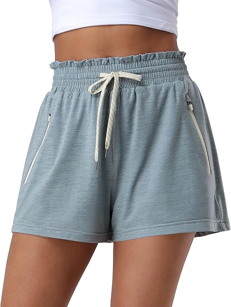 High Waist Athletic Sweat Shorts with 2 Zipper Pockets | Women's Workout & Running Shorts - Image 4