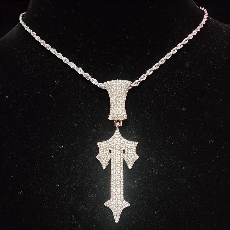 Hip Hop Letter Iced Out Cross Sword Necklace - Image 14