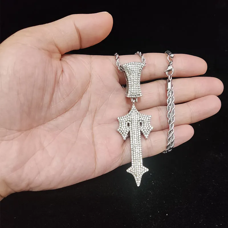 Hip Hop Letter Iced Out Cross Sword Necklace - Image 15