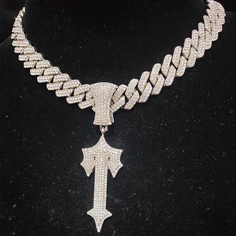 Hip Hop Letter Iced Out Cross Sword Necklace - Image 2