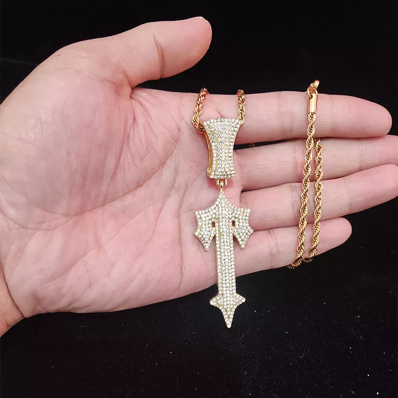 Hip Hop Letter Iced Out Cross Sword Necklace - Image 22