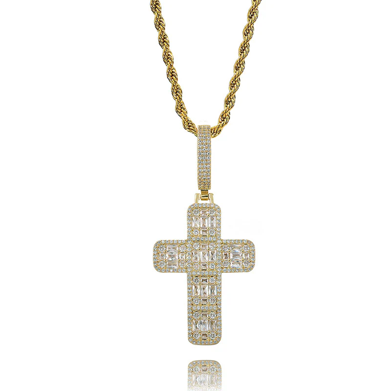 Diamond Baguette Cross Necklace - Image 2