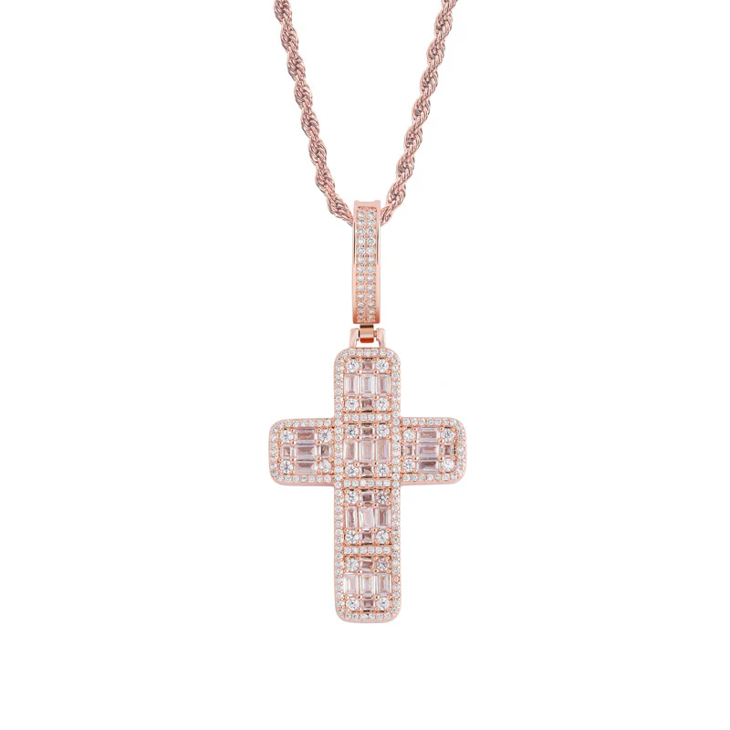 Diamond Baguette Cross Necklace - Image 3
