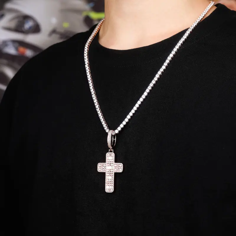 Diamond Baguette Cross Necklace - Image 5