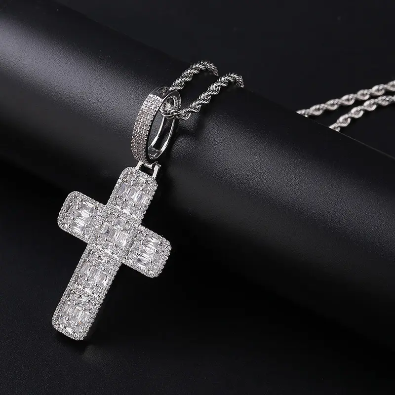 Diamond Baguette Cross Necklace - Image 6
