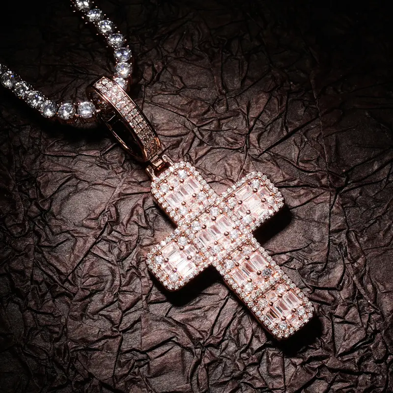 Diamond Baguette Cross Necklace - Image 7