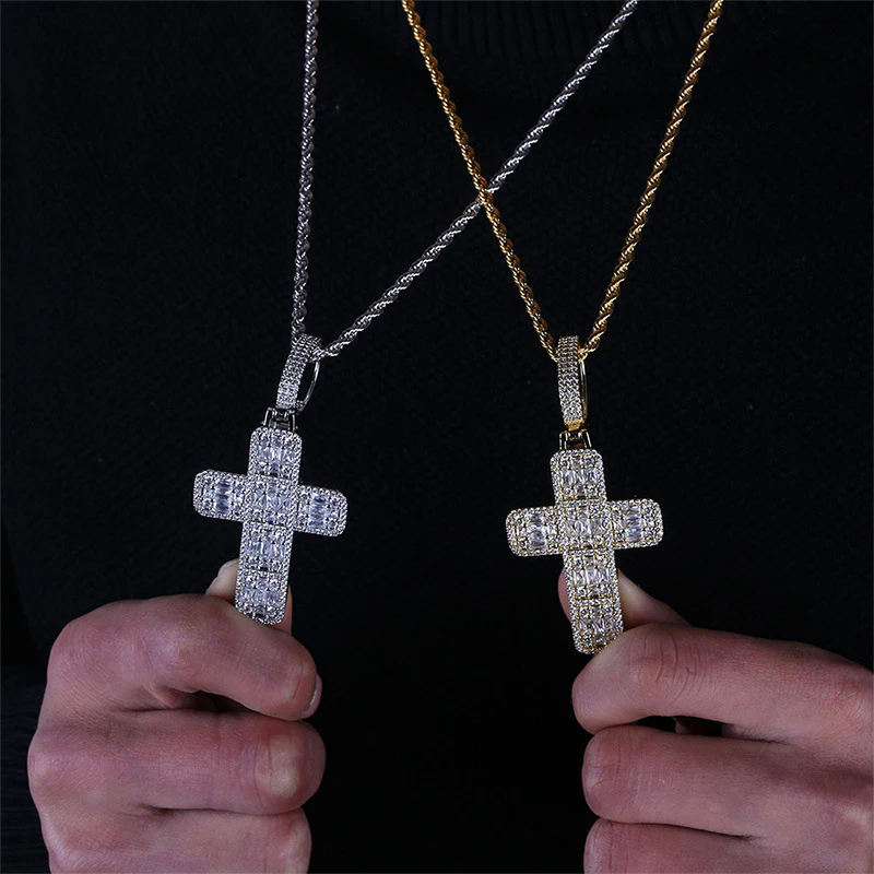 Diamond Baguette Cross Necklace - Image 8