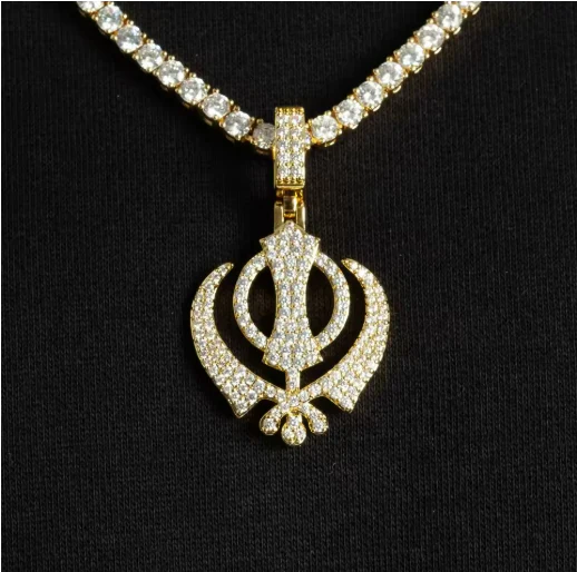Iced Khanda Pendant Tennis Chain Necklace - Image 4