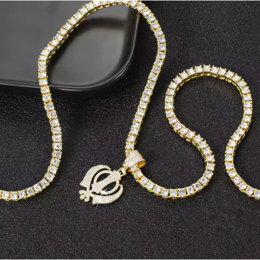 Iced Khanda Pendant Tennis Chain Necklace - Image 6