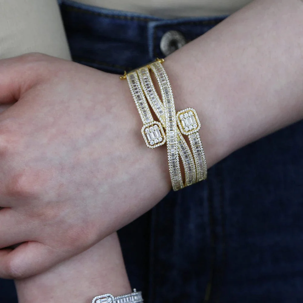 Iced Out Baguette Cuff Bracelet - Image 4