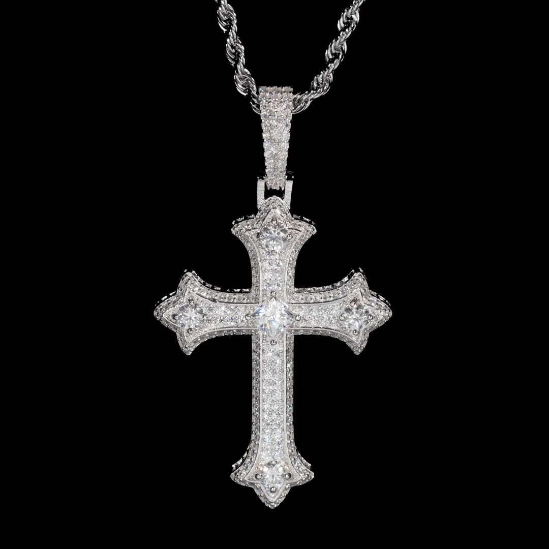 Iced Out Moissanite Cross Pendant - Image 2