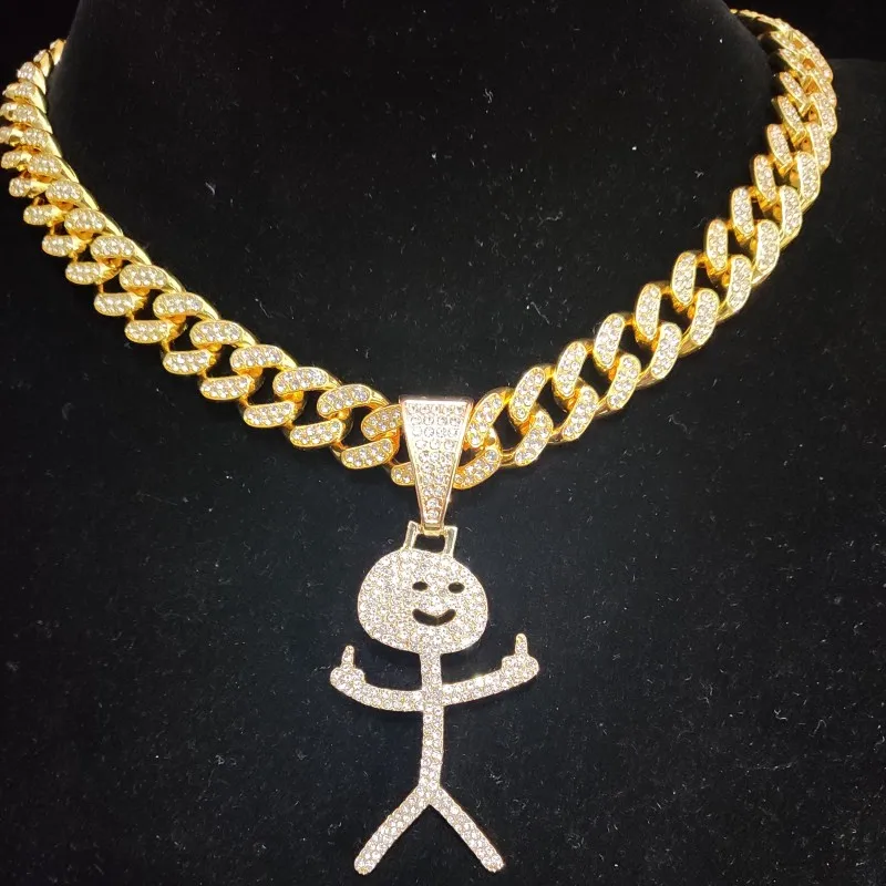 Iced Out Stickman Middle Finger Cuban Necklace - Funny Hip-Hop Pendant - Image 17